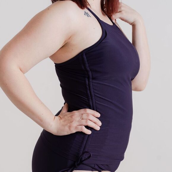 NWT Deep Purple Tankini Full Coverage, Cross Straps Rushed Draw Str… - Picture 5 of 12